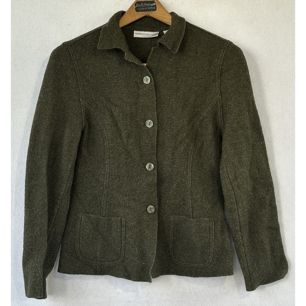 Wool Blend Business Jacket Green Retro Women's Sz 6 Petite Office Career Winter